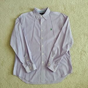 Ralph Lauren Mens Classic Fit Oxford Button Down Dress Shirt Purple Stripe Large